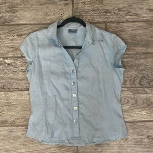 Vintage Sky Blue Linen Button Up